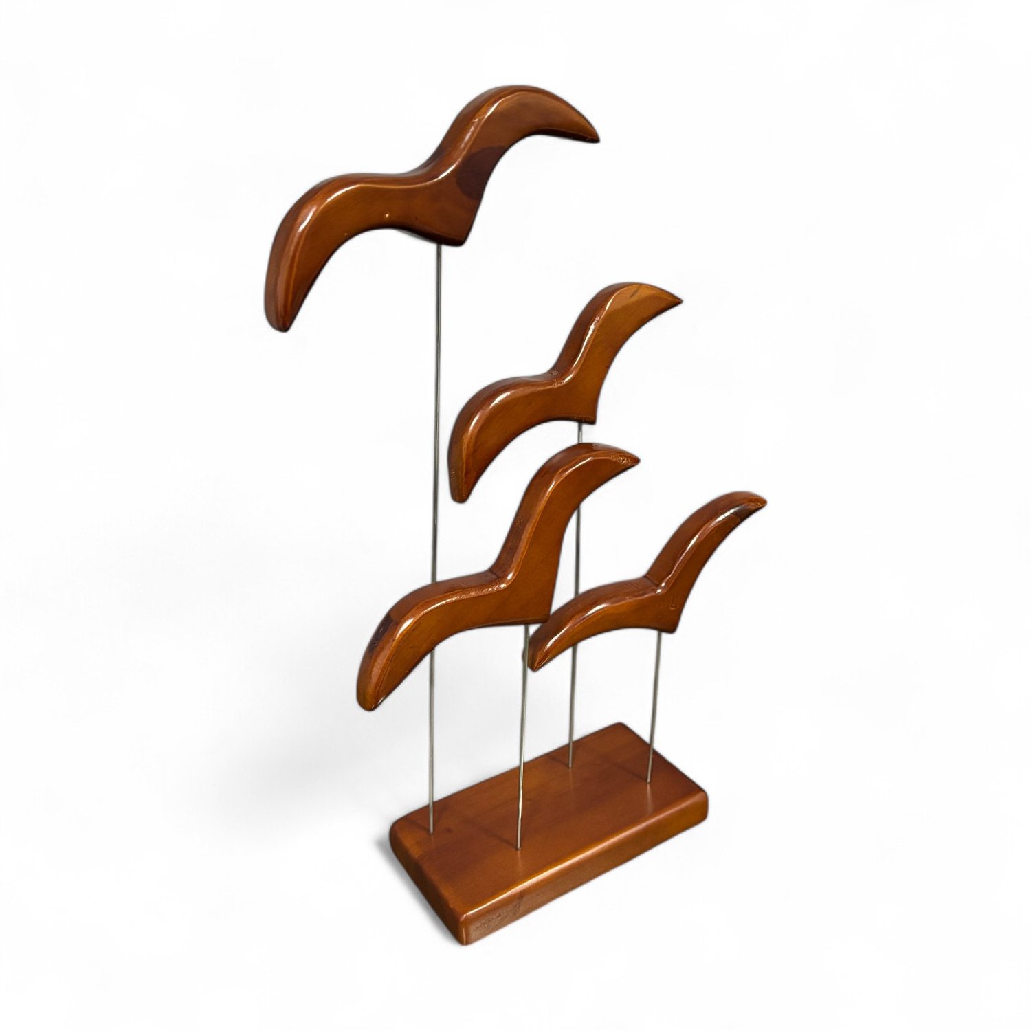 Enfeite Decorativo de Estante Escultura de Pássaros em Madeira Pinus, Estilo Zen, Feng Shui, Rústico e Minimalista
