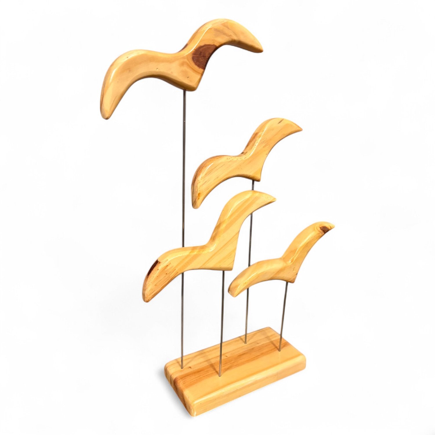 Enfeite Decorativo de Estante Escultura de Pássaros em Madeira Pinus, Estilo Zen, Feng Shui, Rústico e Minimalista