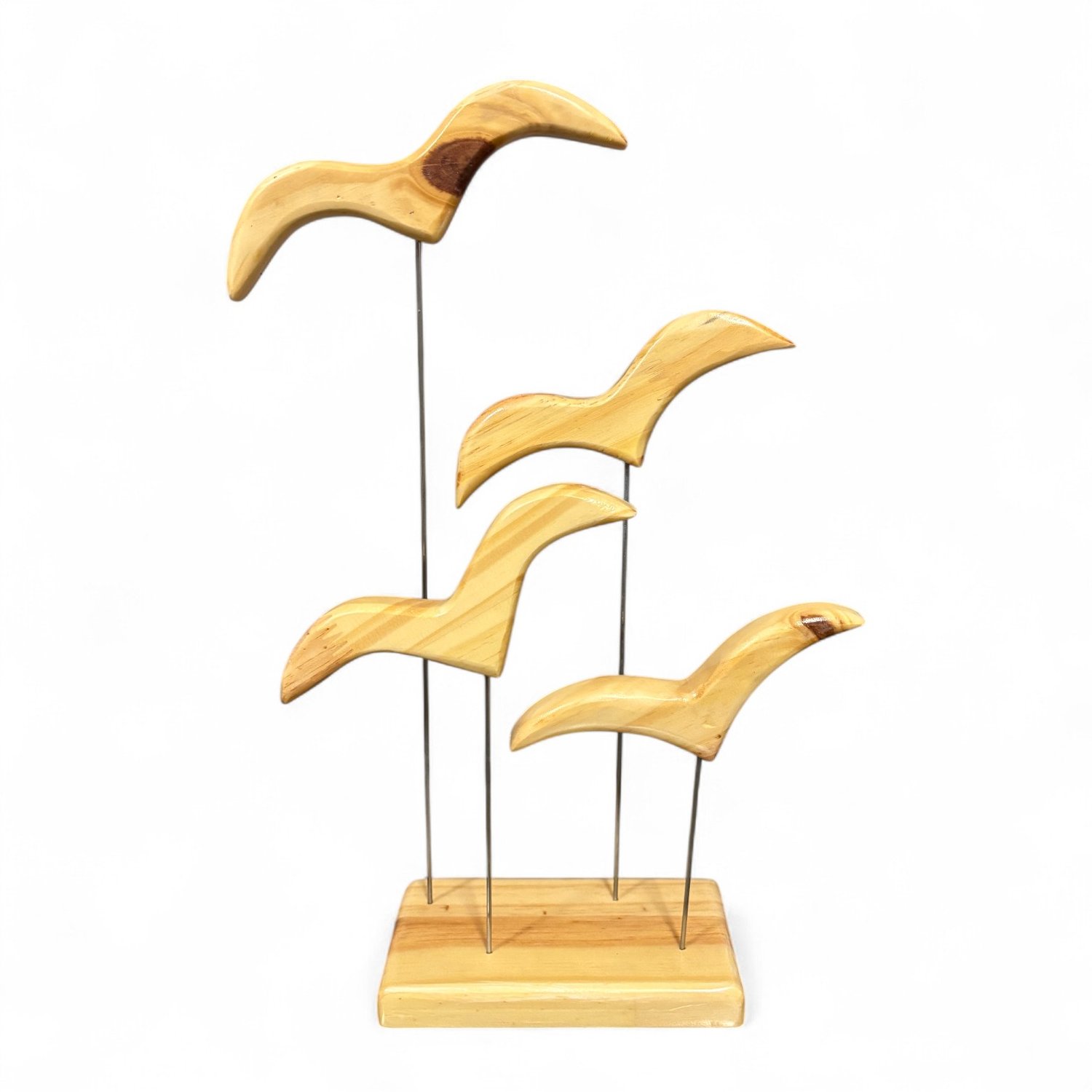 Enfeite Decorativo de Estante Escultura de Pássaros em Madeira Pinus, Estilo Zen, Feng Shui, Rústico e Minimalista