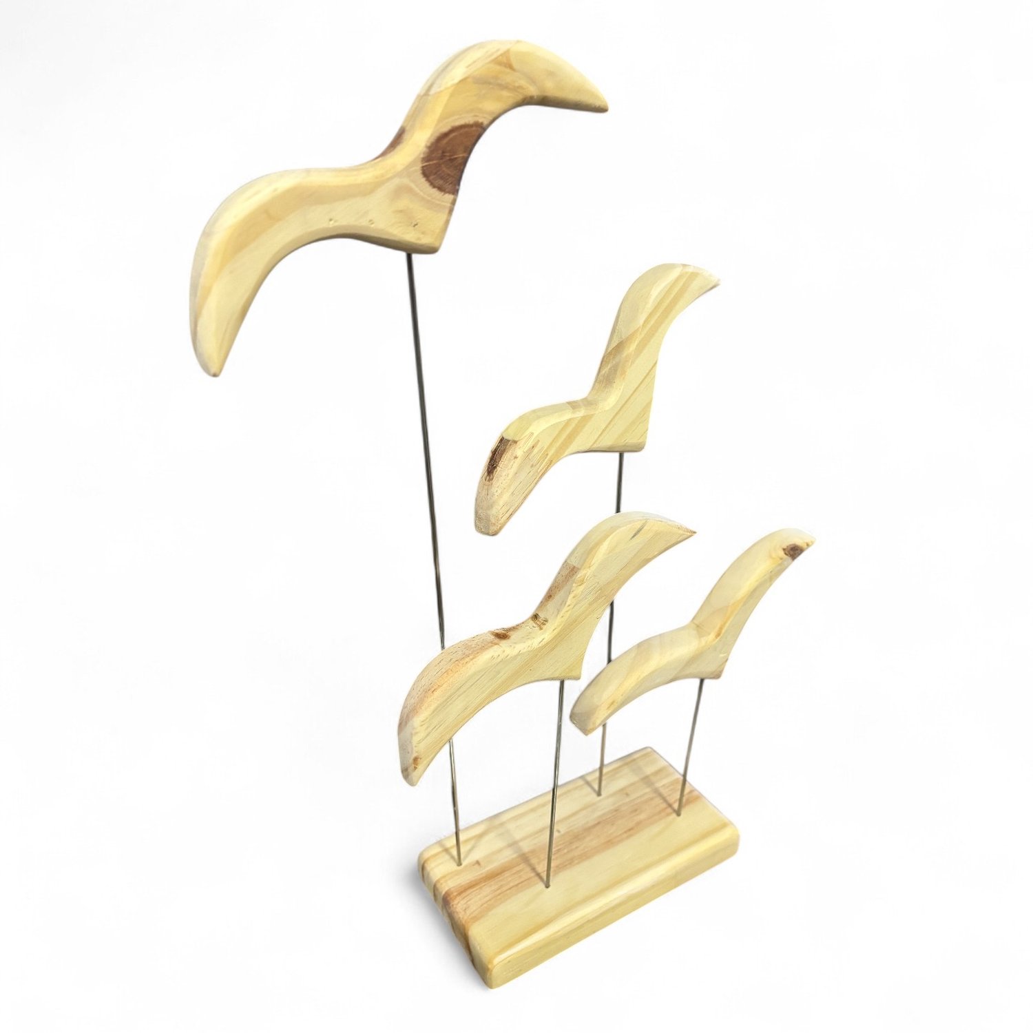 Enfeite Decorativo de Estante Escultura de Pássaros em Madeira Pinus, Estilo Zen, Feng Shui, Rústico e Minimalista