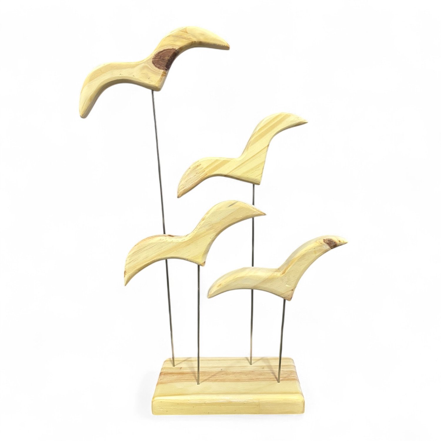 Enfeite Decorativo de Estante Escultura de Pássaros em Madeira Pinus, Estilo Zen, Feng Shui, Rústico e Minimalista