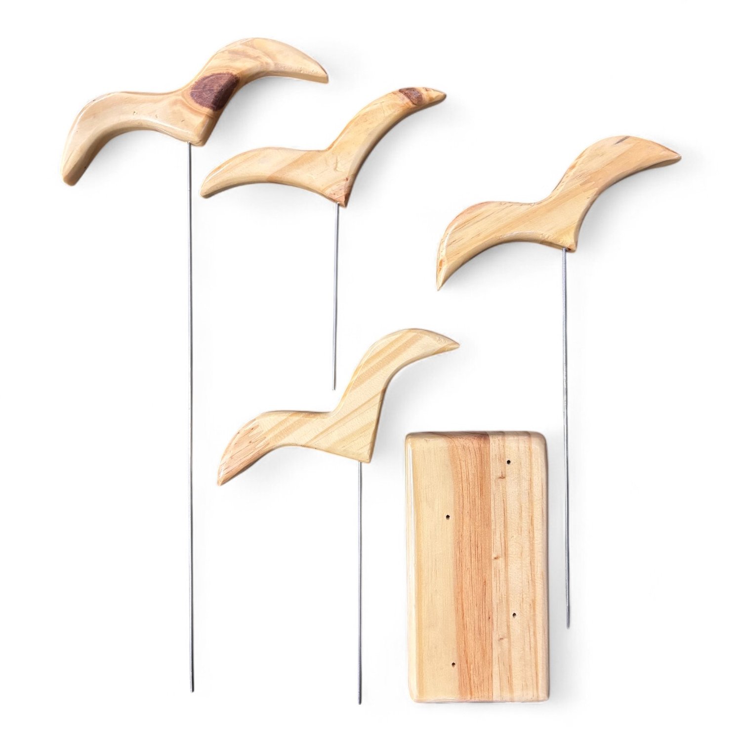 Enfeite Decorativo de Estante Escultura de Pássaros em Madeira Pinus, Estilo Zen, Feng Shui, Rústico e Minimalista