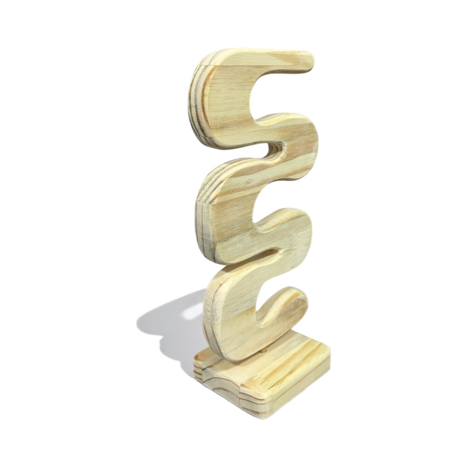 Escultura Decorativa De Estante Forma Orgânica Ondulada Em Madeira Pinus Com Suporte