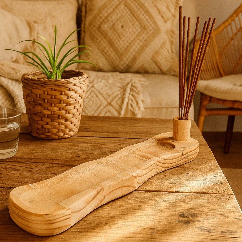 Incensário de Madeira Pinus com Suporte para Guardar Incenso Estilo Moderno Minimalista - Decoração Zen, Aromaterapia, Boho