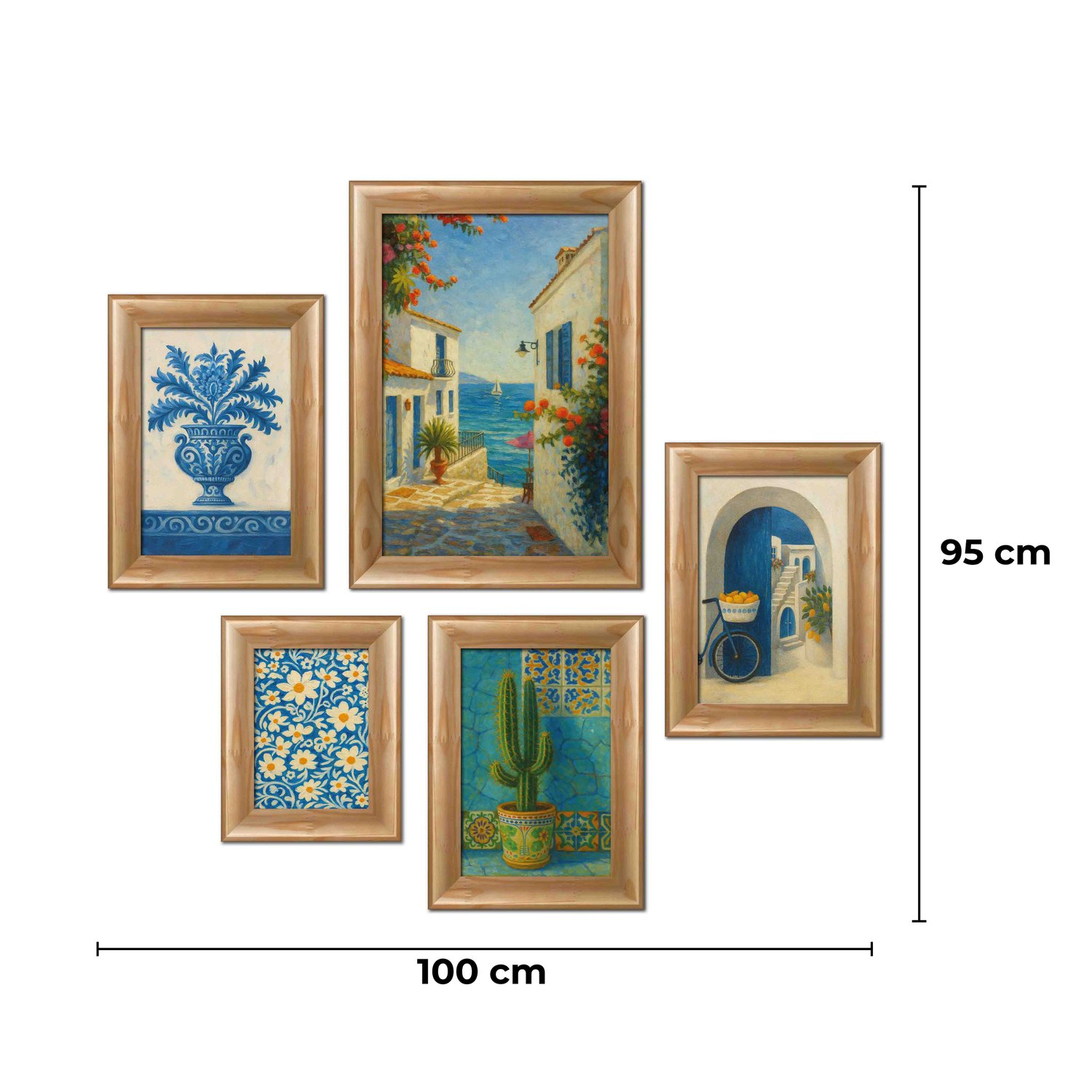 Kit 5 Quadros Decorativos Mid-Century Vintage Arte Mediterrânea para Cozinha, Sala de Jantar ou Café