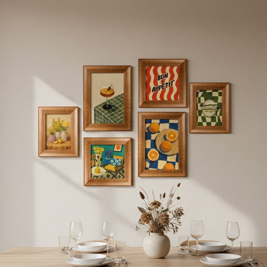Kit 6 Quadros Decorativos Composição Estilo Vintage Ideal para Cozinha e Área Gourmet