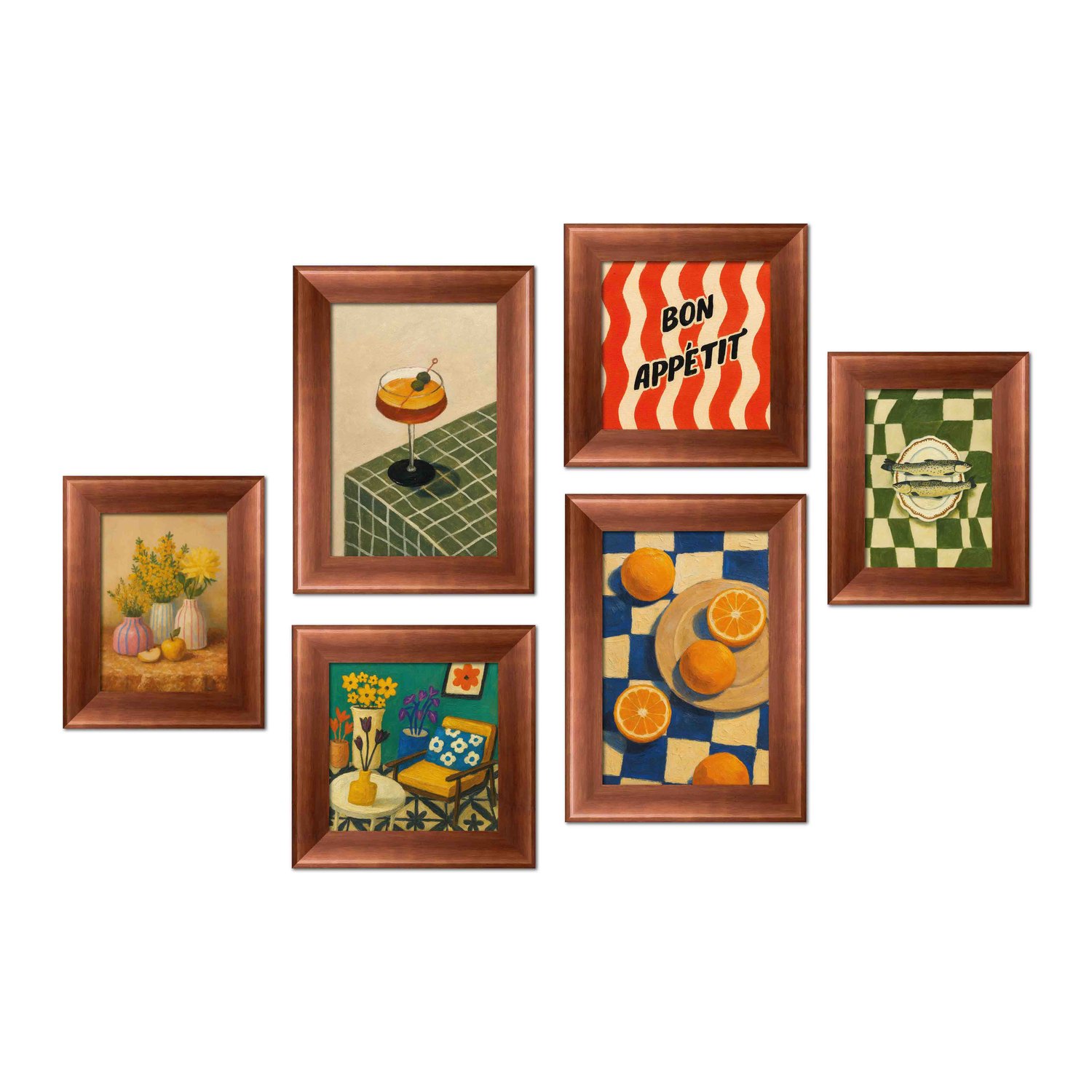 Kit 6 Quadros Decorativos Composição Estilo Vintage Ideal para Cozinha e Área Gourmet