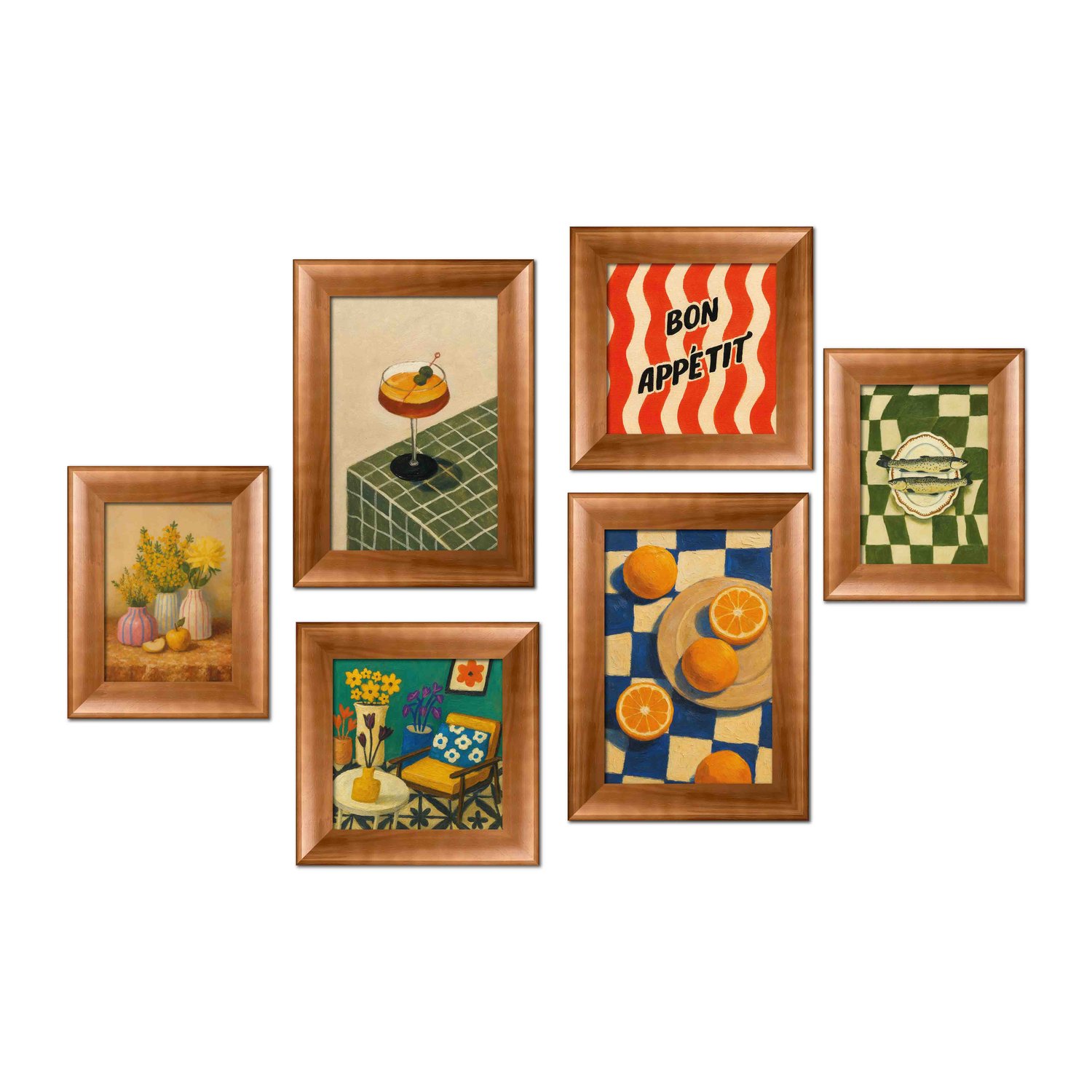 Kit 6 Quadros Decorativos Composição Estilo Vintage Ideal para Cozinha e Área Gourmet