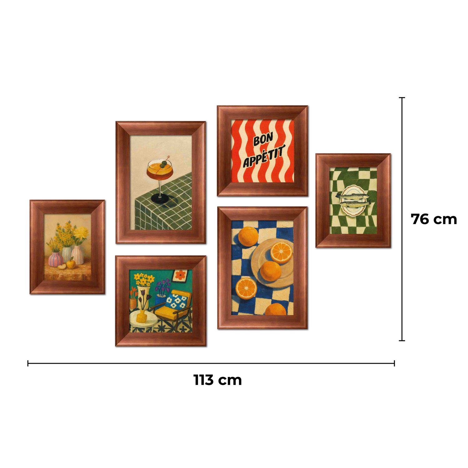 Kit 6 Quadros Decorativos Composição Estilo Vintage Ideal para Cozinha e Área Gourmet