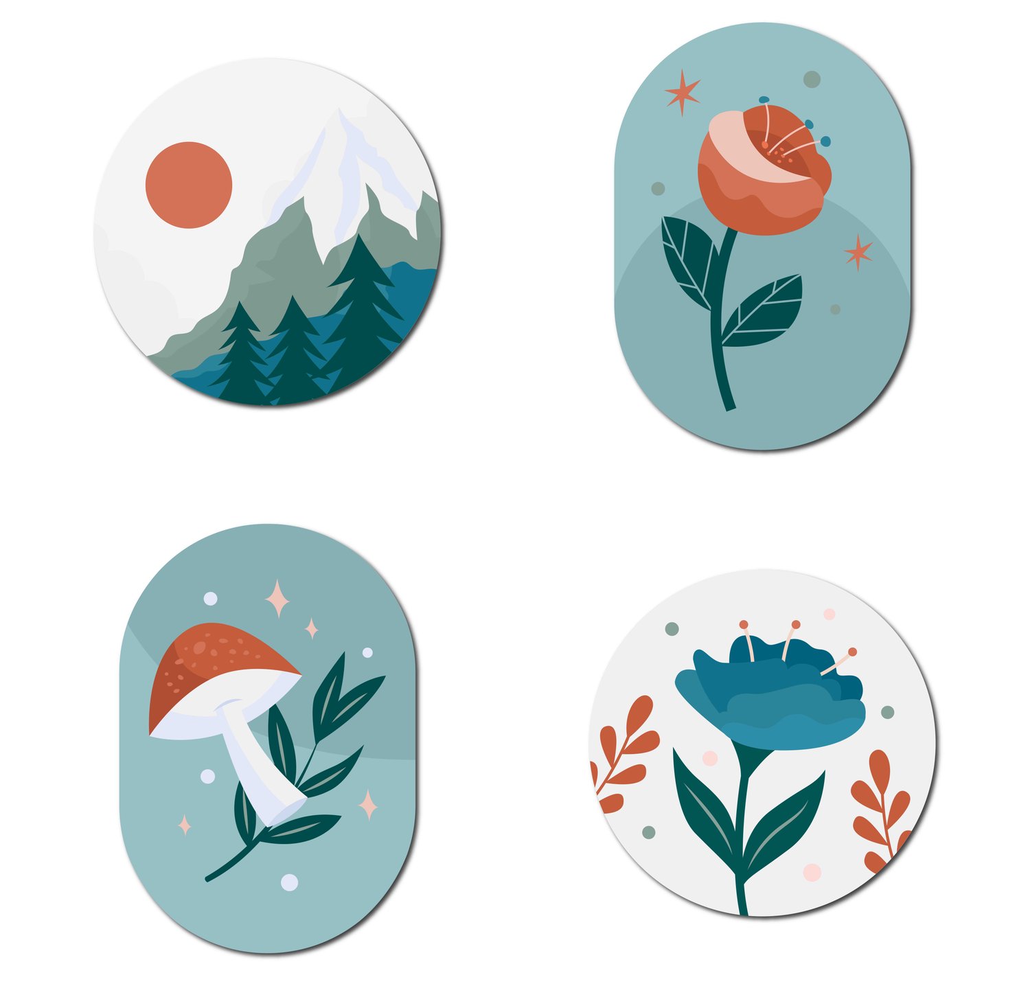 Kit de 4 Placas Decorativas Estilo Floresta Natureza Cottagecore Parede de Quarto, Sala, Hall de Entrada
