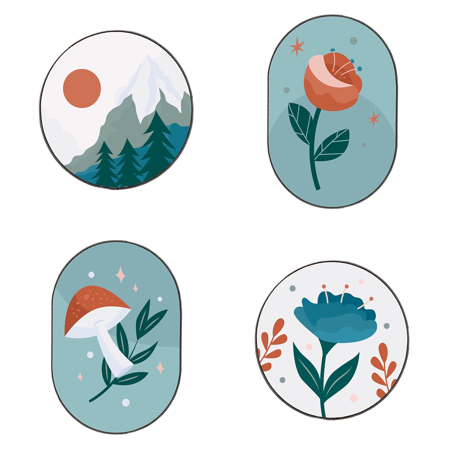 Kit de 4 Quadros Decorativos Estilo Floresta Natureza Cottagecore Parede de Quarto, Sala, Hall de Entrada