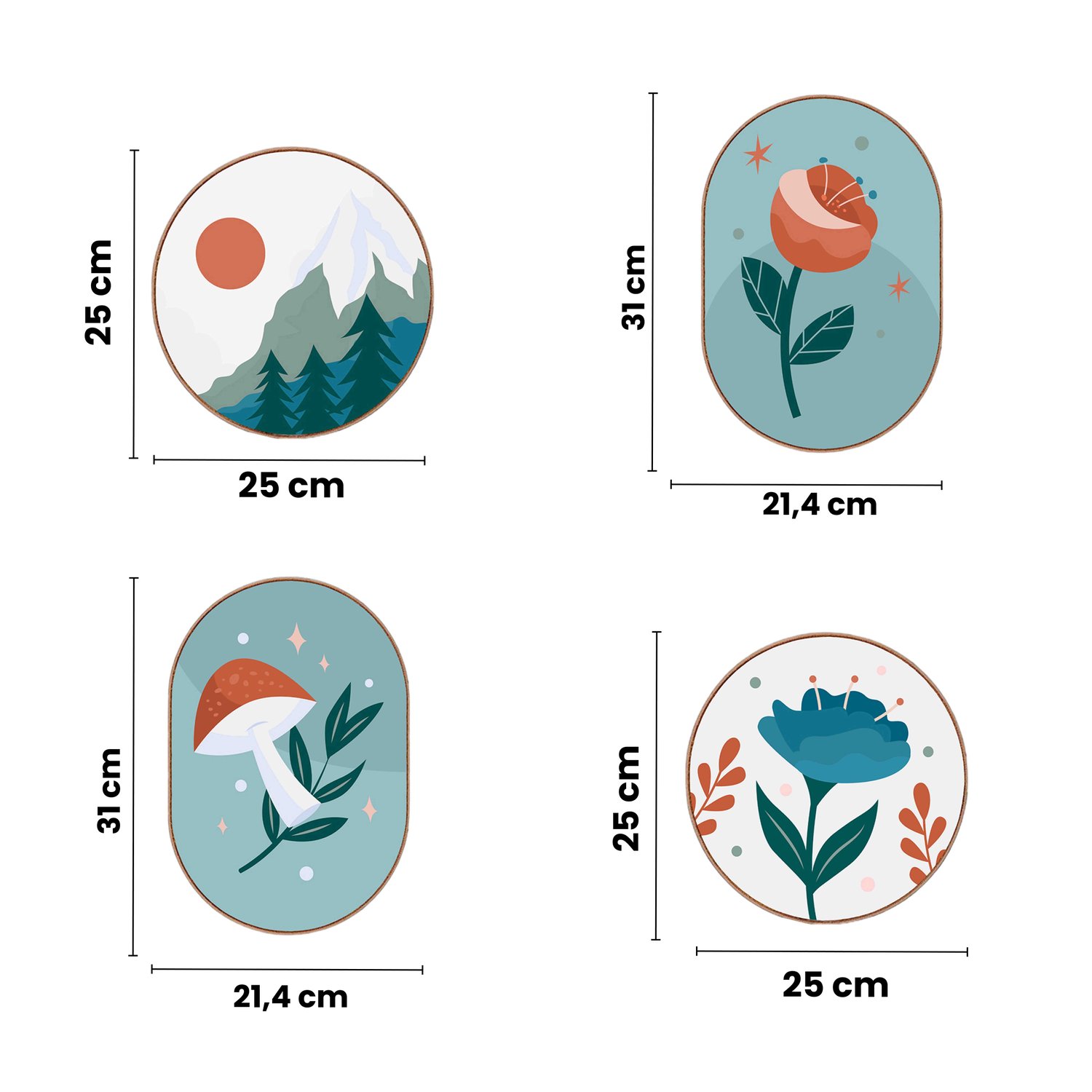 Kit de 4 Quadros Decorativos Estilo Floresta Natureza Cottagecore Parede de Quarto, Sala, Hall de Entrada