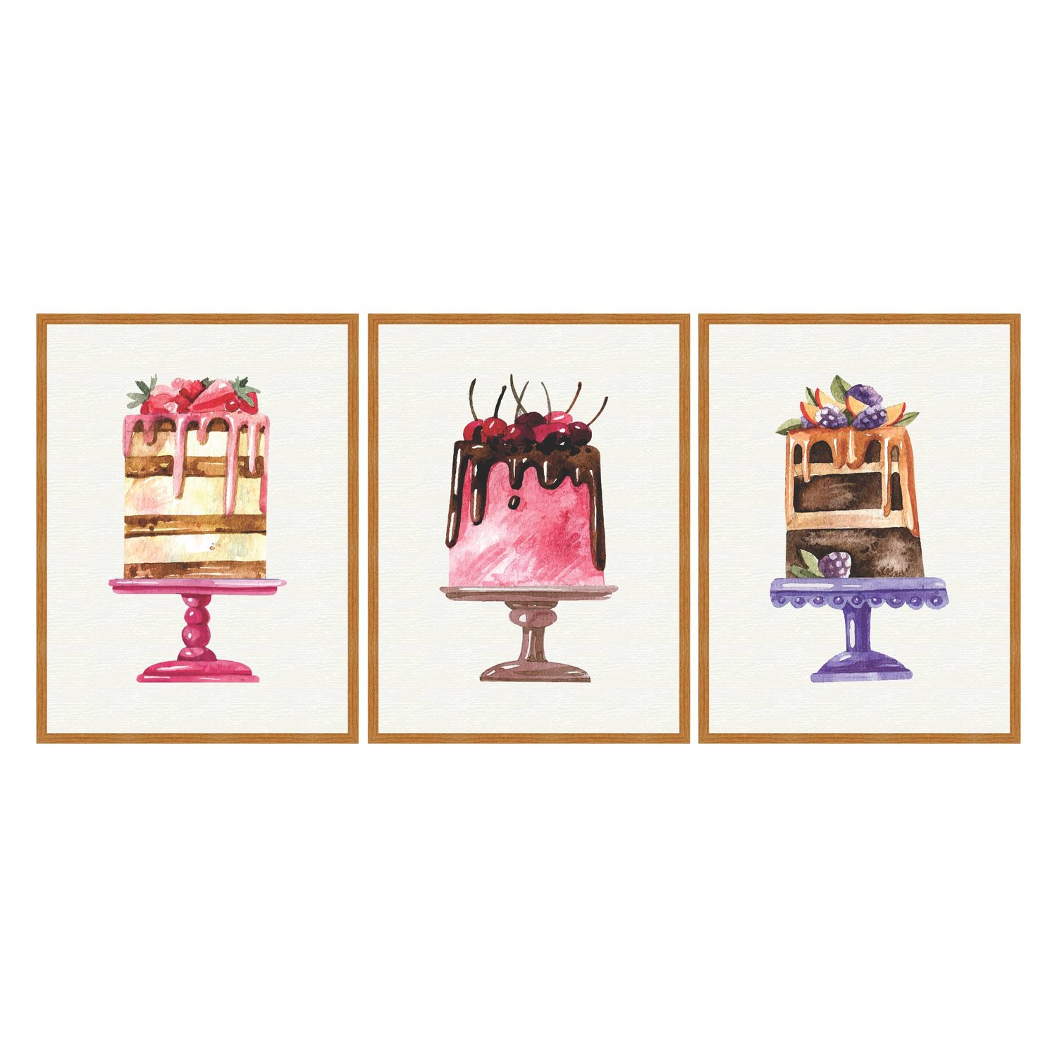 Kit Trio de Quadros Bolos Coloridos e Gostosos Watercolor
