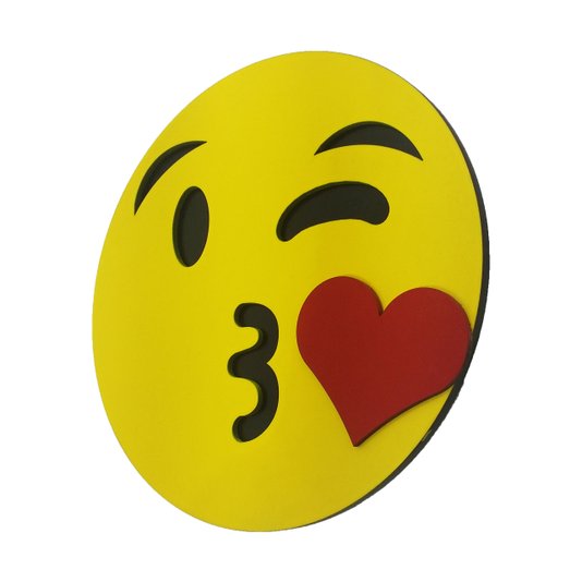 Placa Decorativa Com Relevo Emoji Amarelo Mandando Beijo Coração