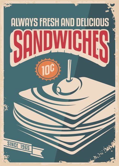 Placa Decorativa Vintage Always Fresh and Delicious Sandwiches