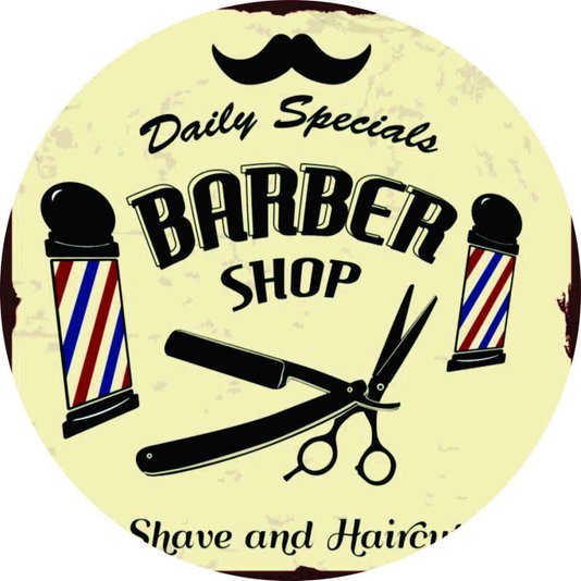 Placa Decorativa Redonda Barber Shop
