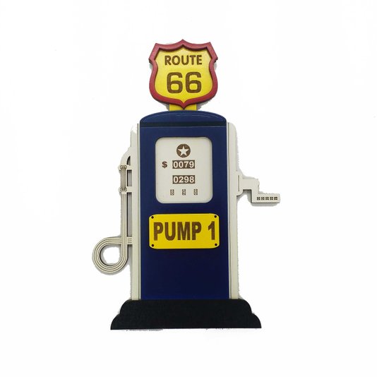 Placa Decorativa Com Relevo Bomba de Gasolina Azul Pump 1 Route 66