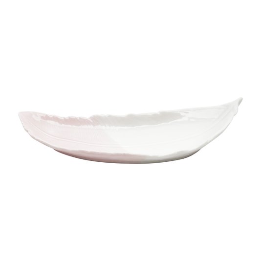 Prato Decorativo Cerâmica Curved Folha - Branco e Rosa - URBAN