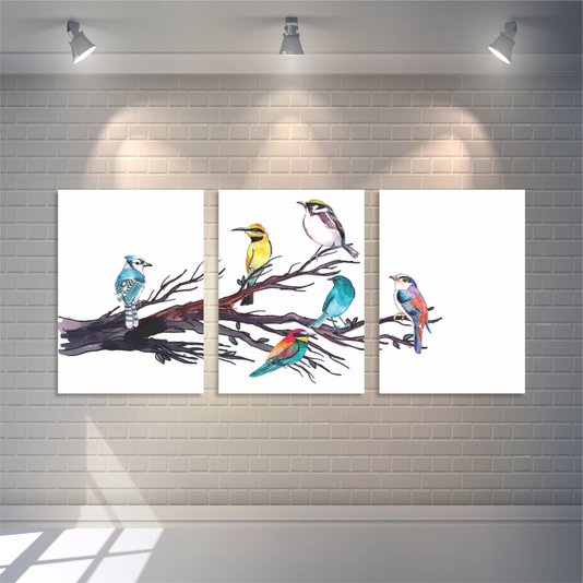 Kit Trio de Placas Pássaros Aves Watercolor