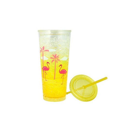 Copo Canudo Com Gel Flamingo - Amarelo - SIMAS