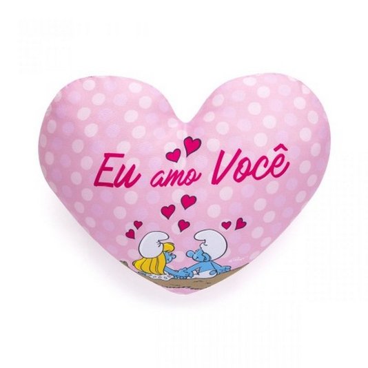 Almofada Coração Smurfs - Eu Amo Você - Rosa - LUDI