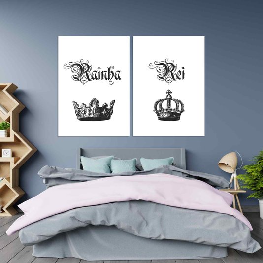 Kit 2 Placas Frase: Rei e Rainha Preto e Branco