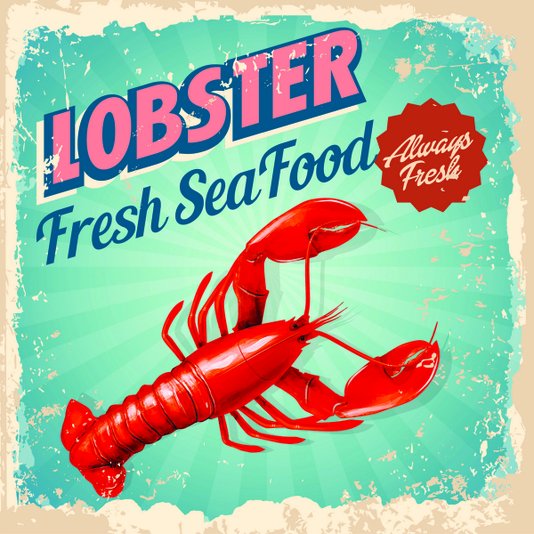 Placa Decorativa Lobster 100% Fresh Sea Food Always Fresh