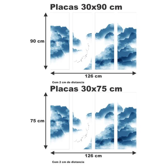 Kit 4 Placas Panorâmicas Minimalista O Alto das Montanhas