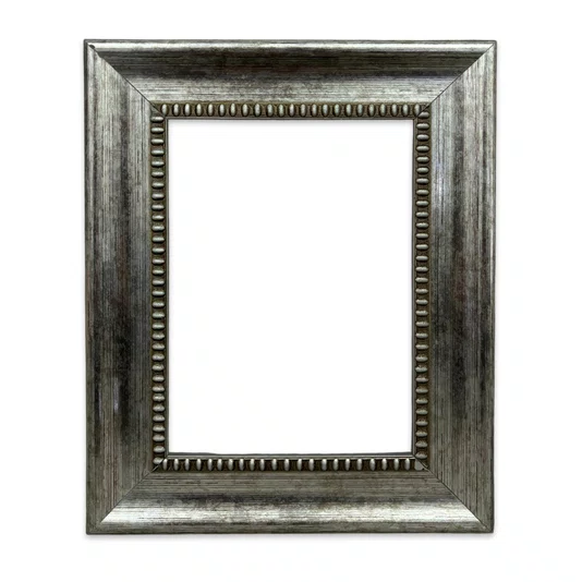 Armação De Moldura Chanfrada Com Padrão Oval Gravado Em Relevo E Efeito Aço Metal Escovado - 4,6x2,1