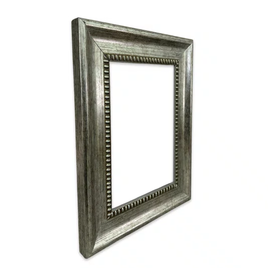 Armação Personalizada De Moldura Chanfrada Com Padrão Oval Gravado Em Relevo E Efeito Aço Metal Escovado - 4,6x2,1