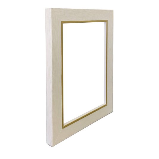 Armação de Moldura Laqueada Gesso com Filete Dourado para Quadros e Fotos - 3x1,5