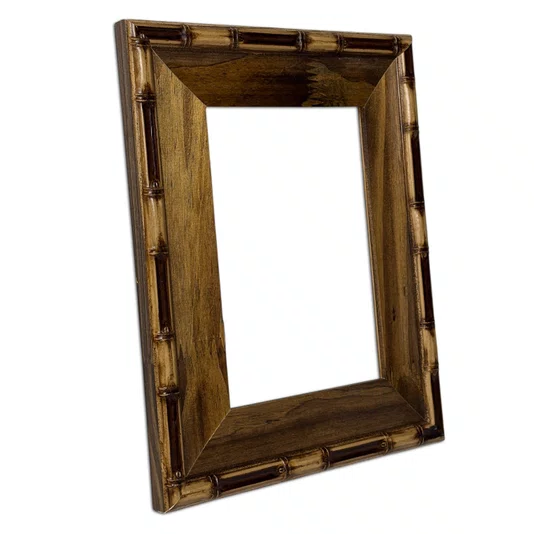 Armação Personalizada de Moldura Chanfrada com Relevo de Bambu em Madeira Pinus para Quadros e Fotos -  5,4x2,1