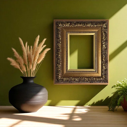 Armação Personalizada de Moldura Estilo Renascentista com Perfil Interno Liso Chanfrado e Externo com Gravação Ornamental Efeito Metálico para Quadros e Fotos - 9,2x2,7