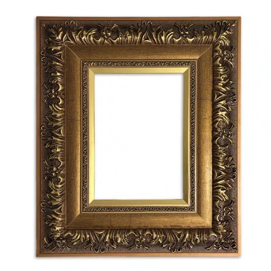 Armação Personalizada de Moldura Estilo Renascentista com Perfil Interno Liso Chanfrado e Externo com Gravação Ornamental Efeito Metálico para Quadros e Fotos - 9,2x2,7