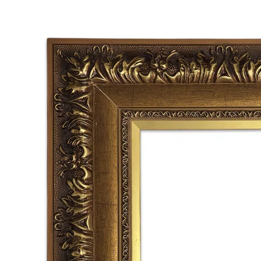 Armação Personalizada de Moldura Estilo Renascentista com Perfil Interno Liso Chanfrado e Externo com Gravação Ornamental Efeito Metálico para Quadros e Fotos - 9,2x2,7