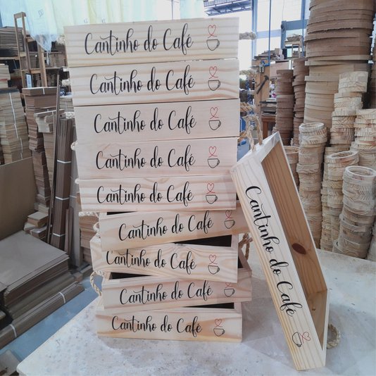 Bandeja Decorativa com Alça Sisal e Frase - Cantinho do Café