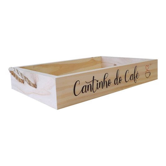 Bandeja Decorativa com Alça Sisal e Frase - Cantinho do Café