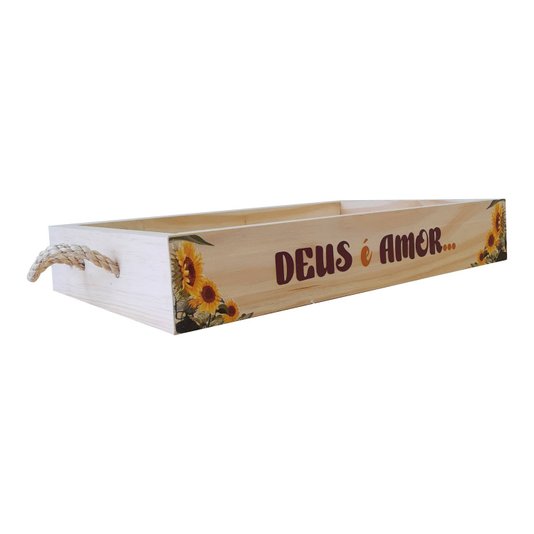Bandeja Decorativa com Alça Sisal e Frase - Deus é Amor