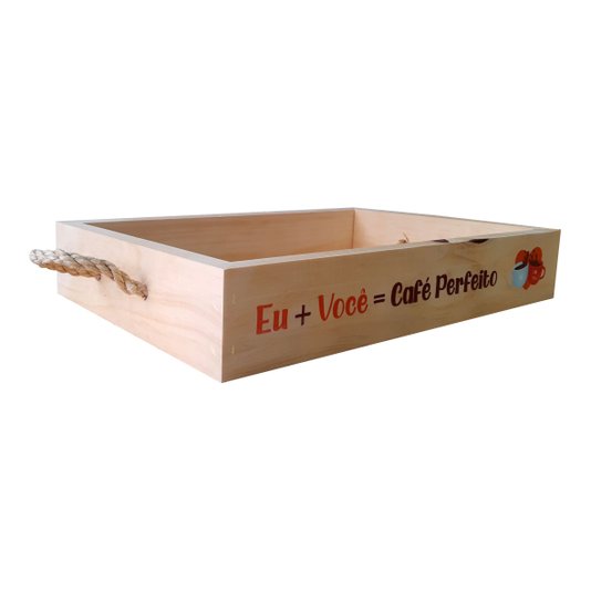 Bandeja Decorativa com Alça Sisal e Frase - Eu + Você = Café Perfeito