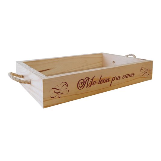 Bandeja Decorativa com Alça Sisal e Frase - Me Leva Pra Cama