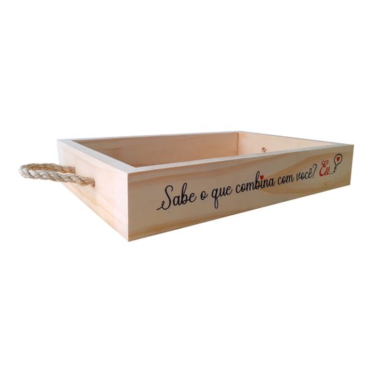 Bandeja Decorativa com Alça Sisal e Frase - Sabe o Que Combina com Você? Eu...