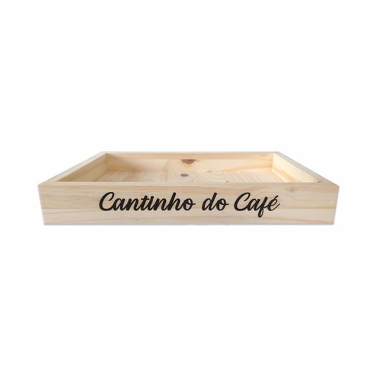 Bandeja Decorativa de Café da Manhã em Madeira de Pinus e Frase - Cantinho do Café