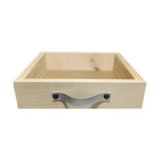 Bandeja Decorativa Organizadora Madeira Pinus Alça Couro Sintético - 28x28x7cm - Farmhouse