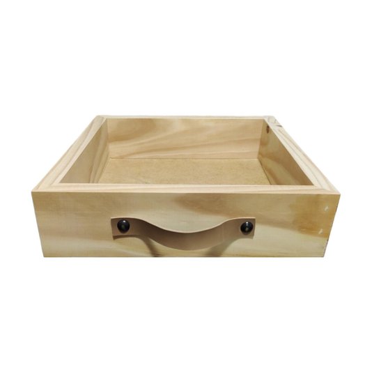 Bandeja Decorativa Organizadora Madeira Pinus Alça Couro Sintético - 28x28x7cm - Farmhouse