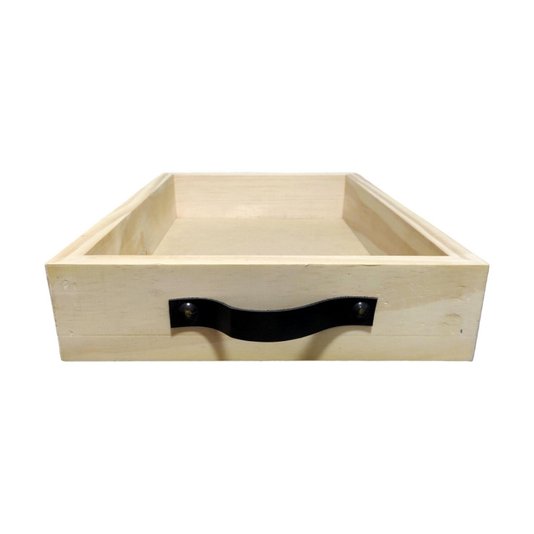 Bandeja Decorativa Retangular Madeira Pinus Alça Couro Sintético - 28x42x7cm - Farmhouse