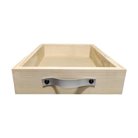 Bandeja Decorativa Retangular Madeira Pinus Alça Couro Sintético - 28x42x7cm - Farmhouse