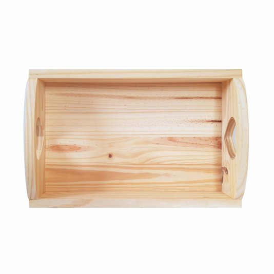 Bandeja Decorativa Personalizada em Madeira de Pinus com Alça de Coração e Gravação a Laser ou Impressão UV - 28x43x9cm