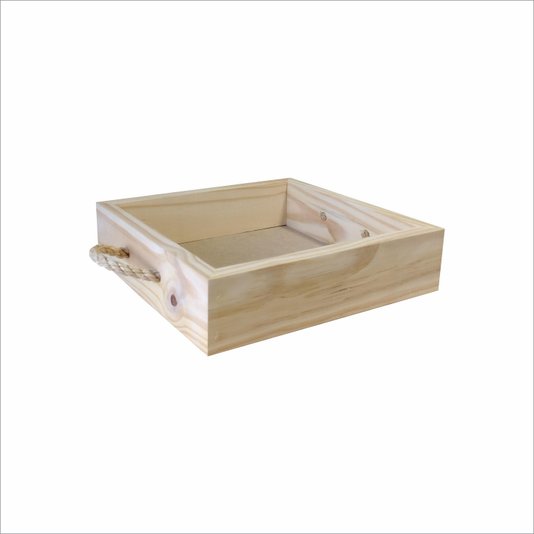 Bandeja Decorativa Personalizada com Gravação a Laser ou Impressão UV em Madeira de Pinus e Alça Sisal - 28x28x7cm