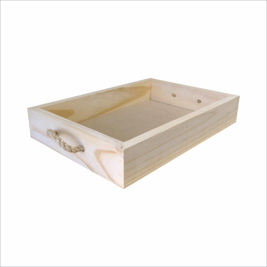 Bandeja Decorativa Personalizada com Gravação a Laser ou Impressão UV em Madeira de Pinus e Alça Sisal - 28x42x7cm
