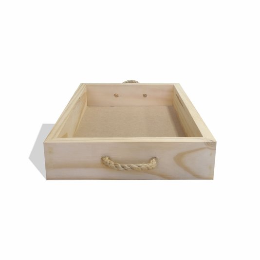 Bandeja Decorativa Personalizada com Gravação a Laser ou Impressão UV em Madeira de Pinus e Alça Sisal - 28x42x7cm